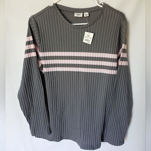 Cato Womens Long Sleeve Ribbed Sweater Size14/16 Color Heather Gray Pink Stripes